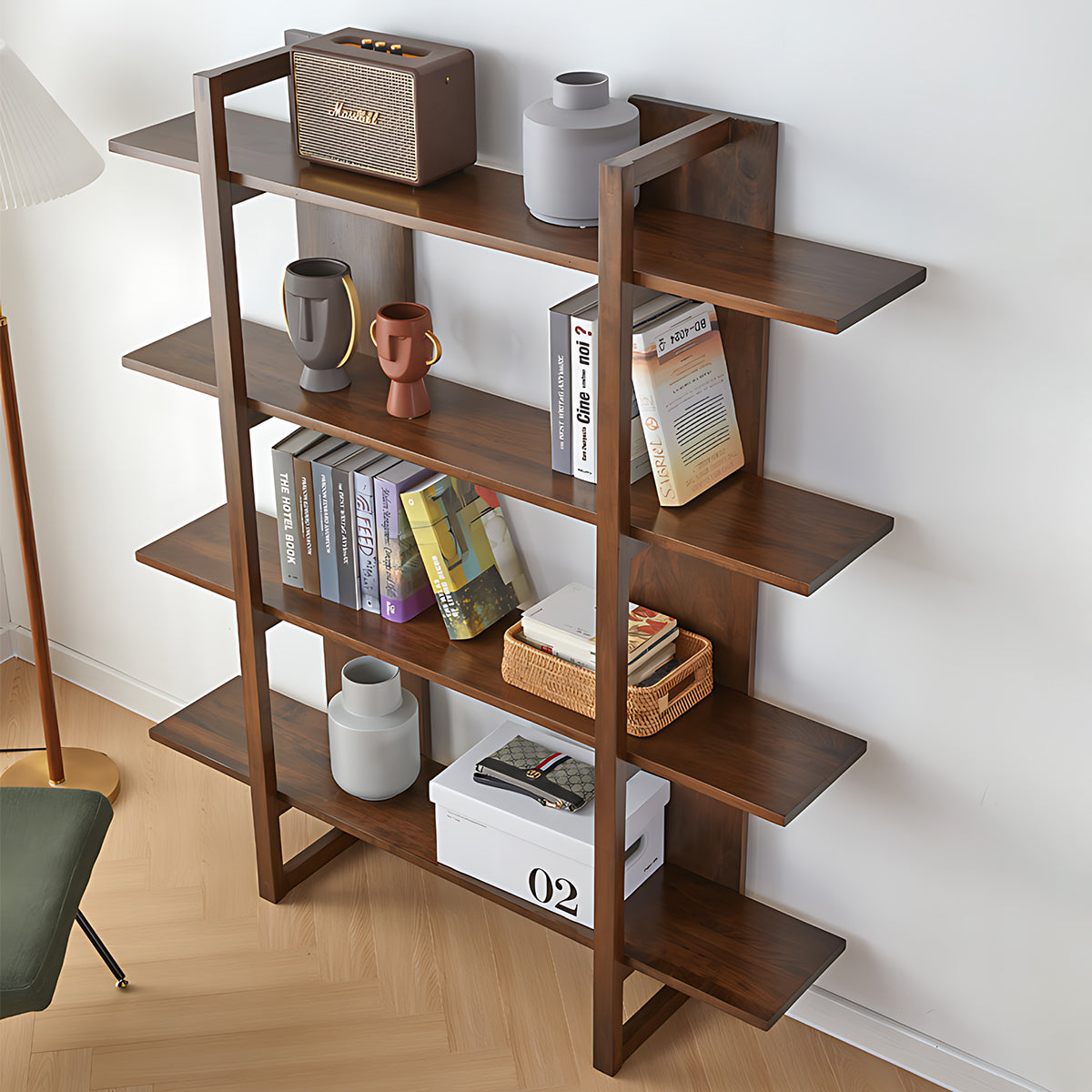 Solid Wood Bookshelf Minimalist Pine Wood Open Shelving Sturdy and Durable