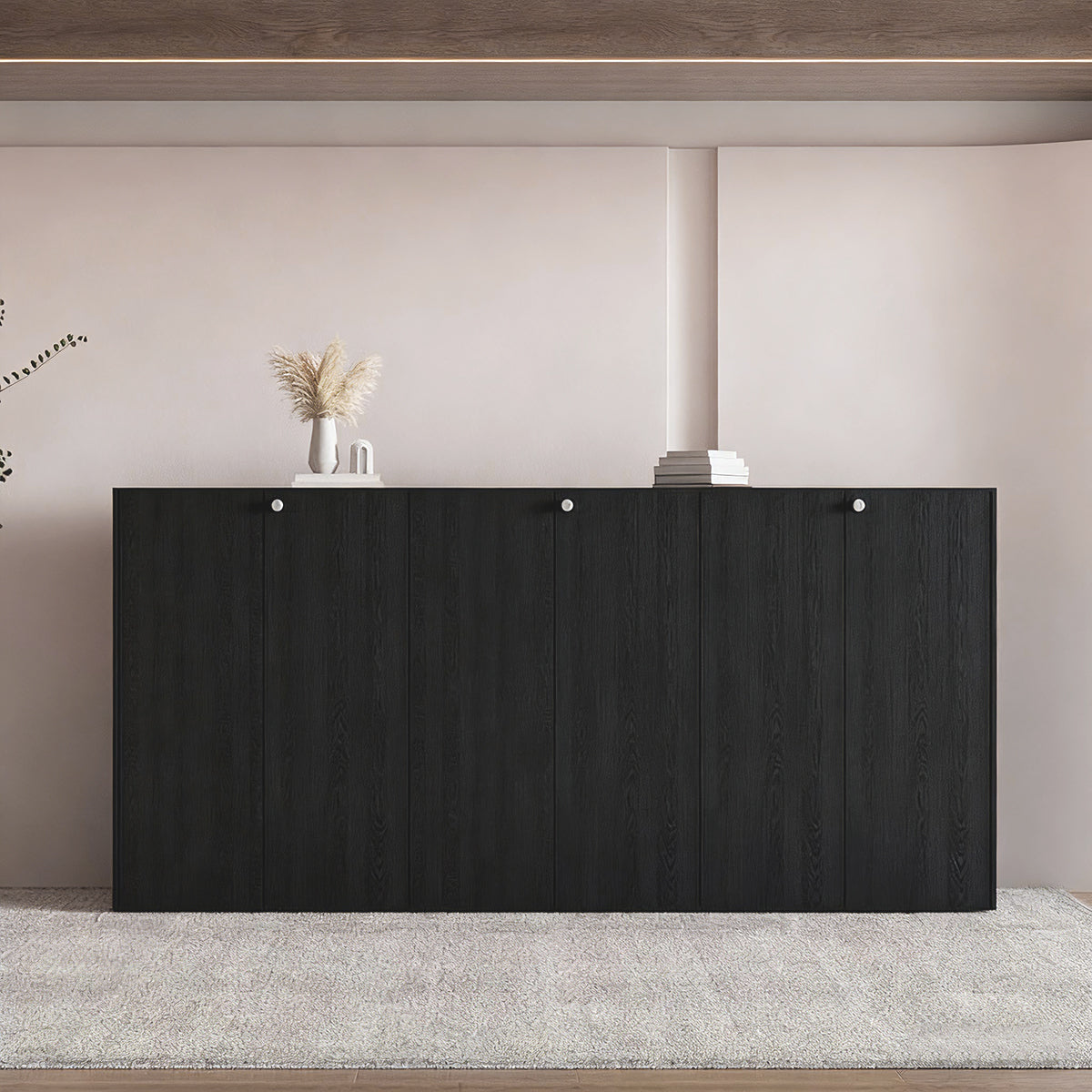 Large Black Storage Cabinet Eco Friendly with Wood Grain Finish