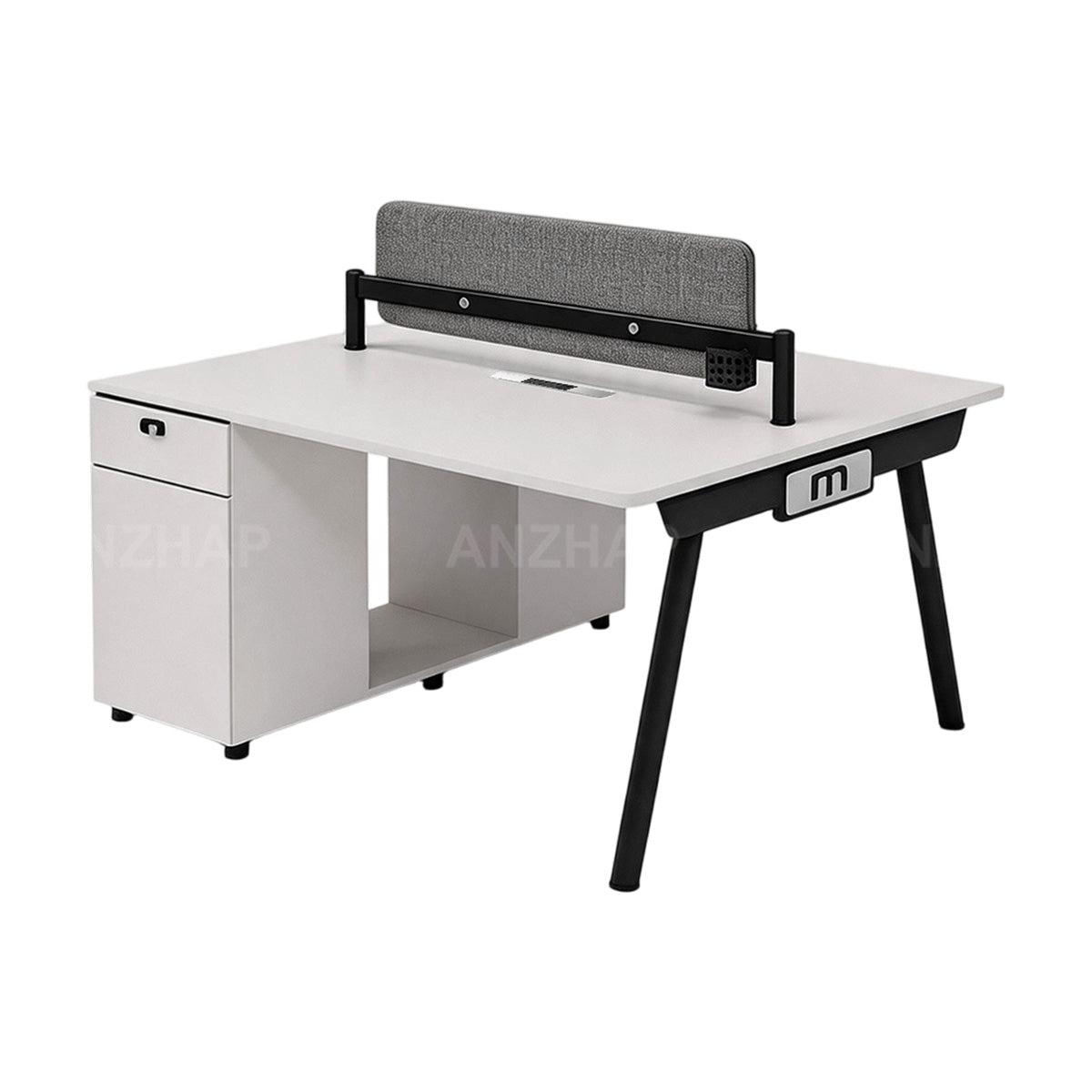 Spacious Office Desk with Built-In Power Outlets, Privacy Panel, CPU Compartment & Storage