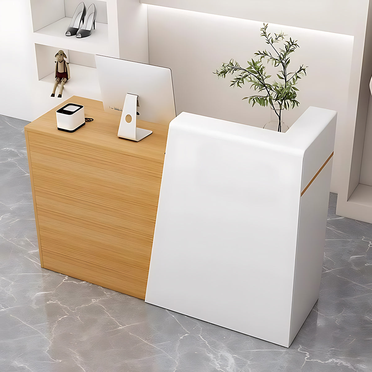 Clean and Professional Reception Desk with High-Quality Drawers and Storage Compartments