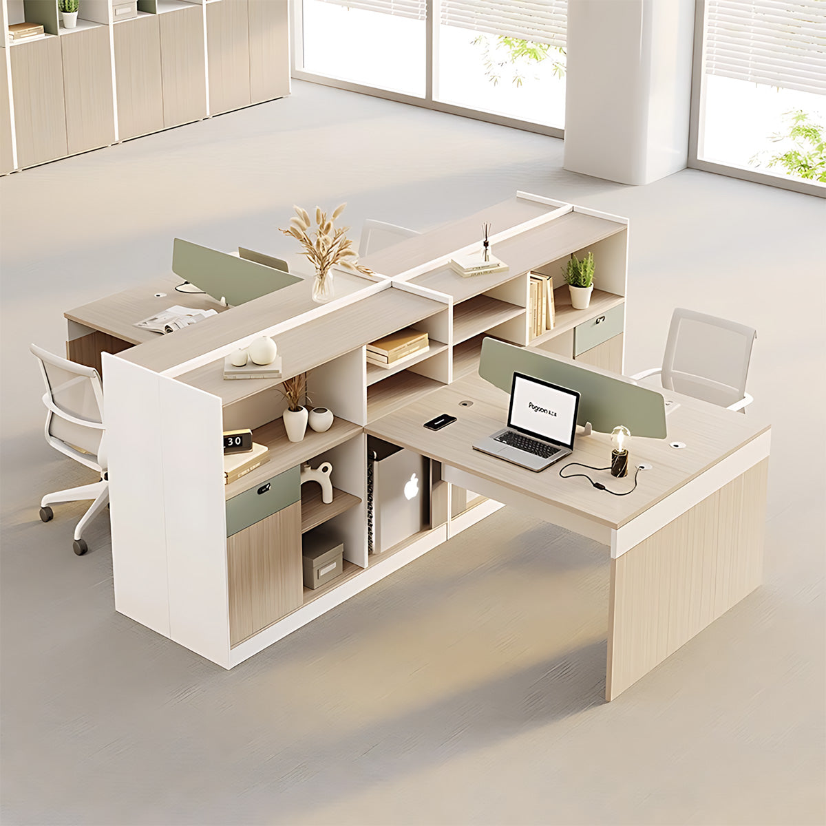 Minimalist Modern Office Desk with Built-In Power Outlets, Ample Side Storage