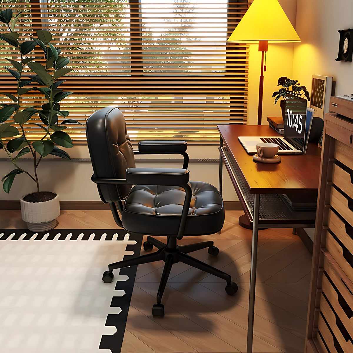 Premium Multi-Functional Office Desk with Steel Five-Star Base and Thick Armrests