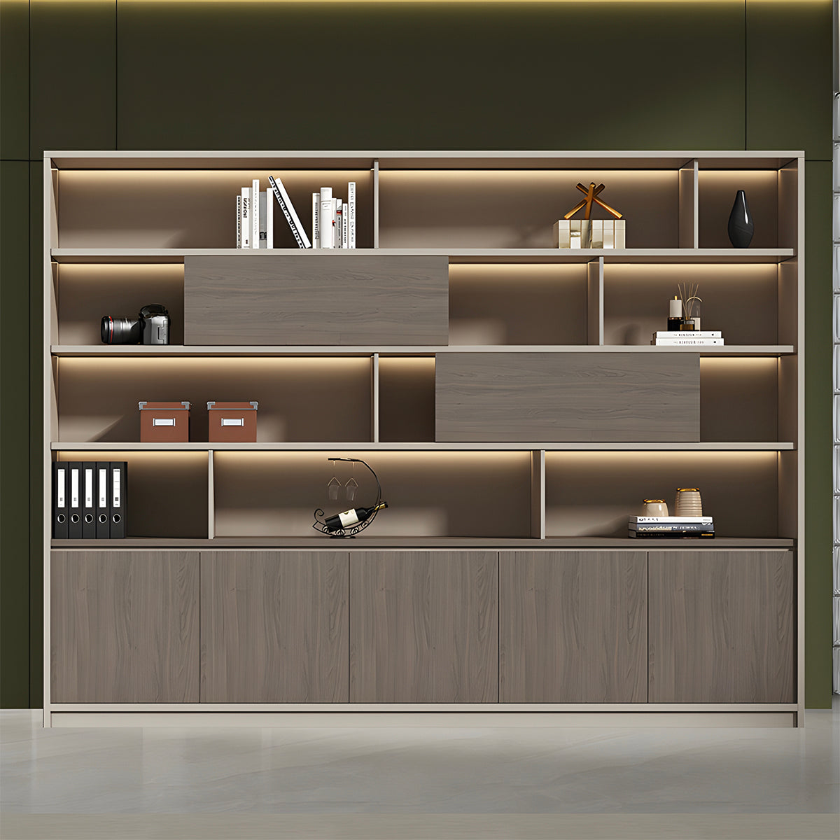 Premium Wood-Texture Storage Cabinet with Handle-Free Doors