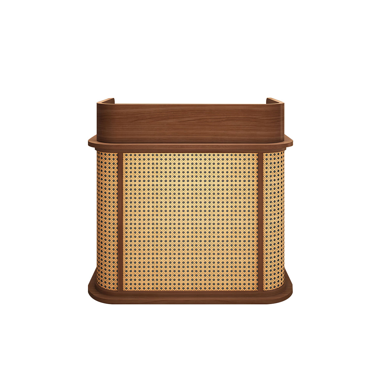 Wabi Sabi Reception Desk with Rattan Weaving Lockable Drawer Storage