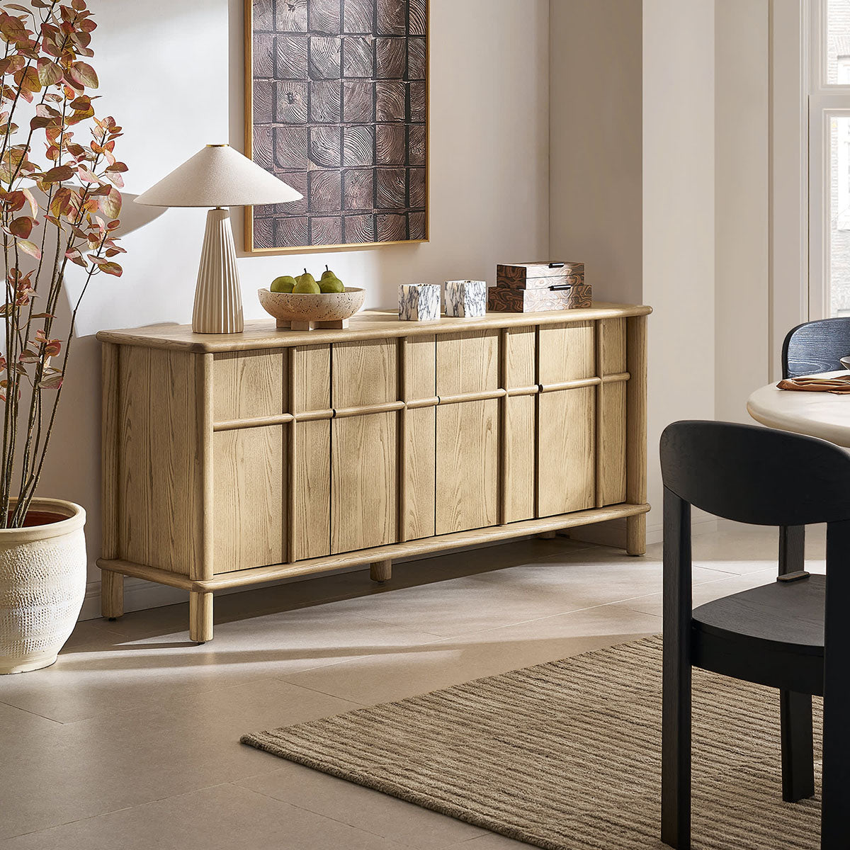 Classic Woven Engineered Wood Sideboard with Adjustable Shelves