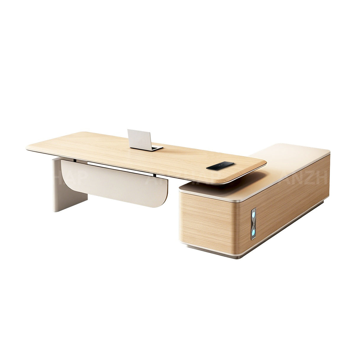 Height-Adjustable Executive Desk with Built-In Power and Side Storage Cabinet