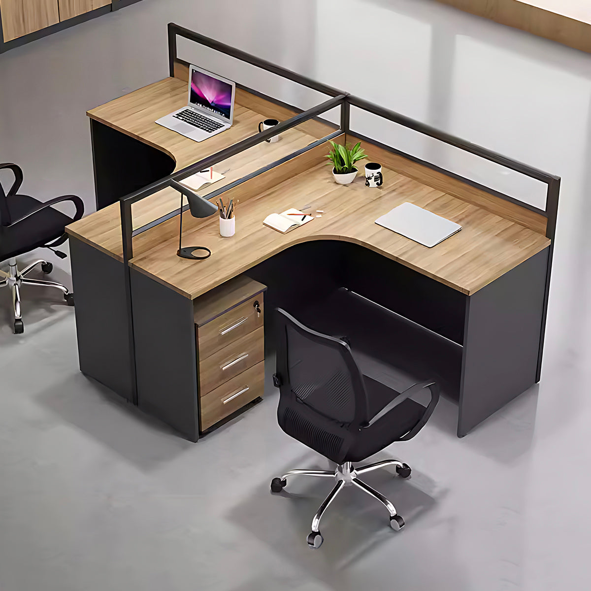 Modern Minimalist Office Desk – Two-Tone Office Workstation with Cable Management