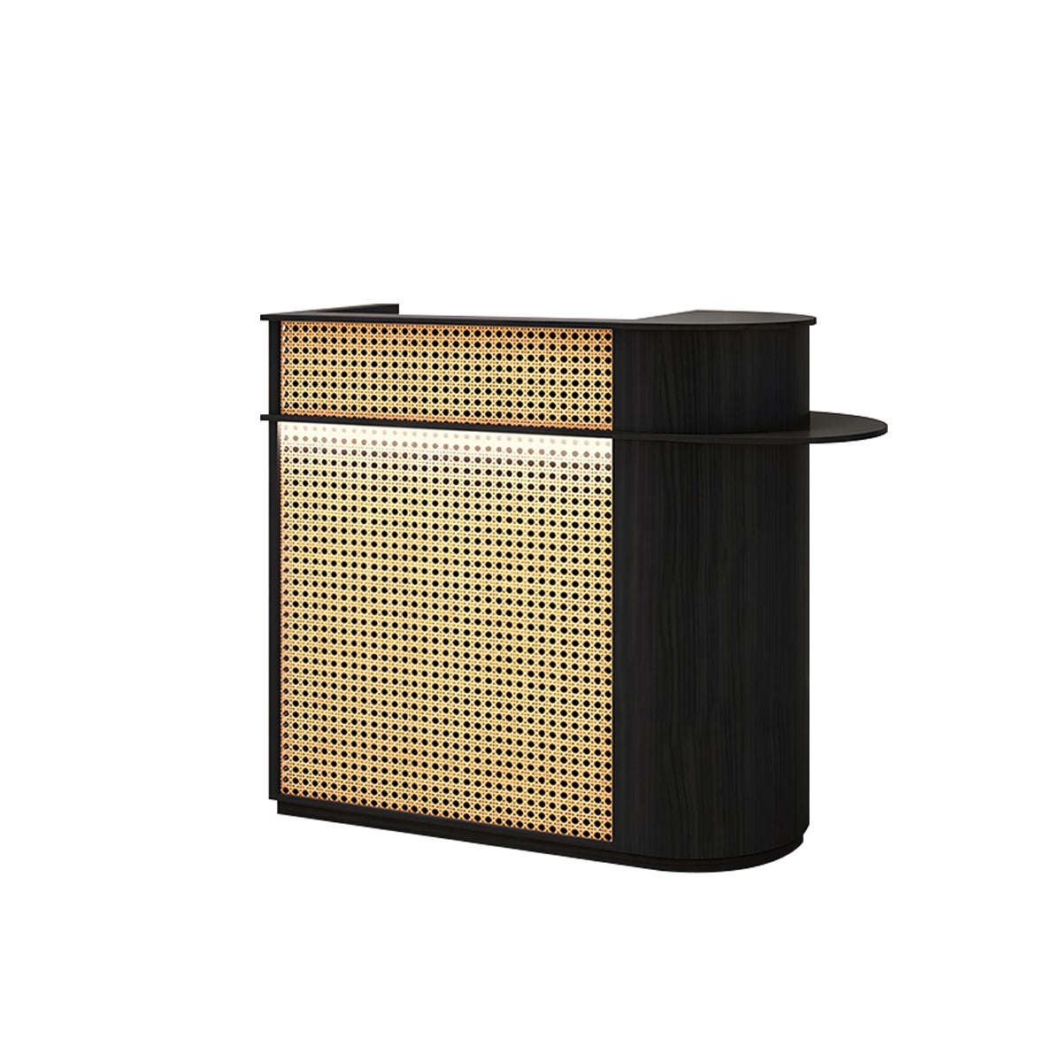 Rattan Reception Desk with LED Strip Lockable Drawer Storage High Density Board