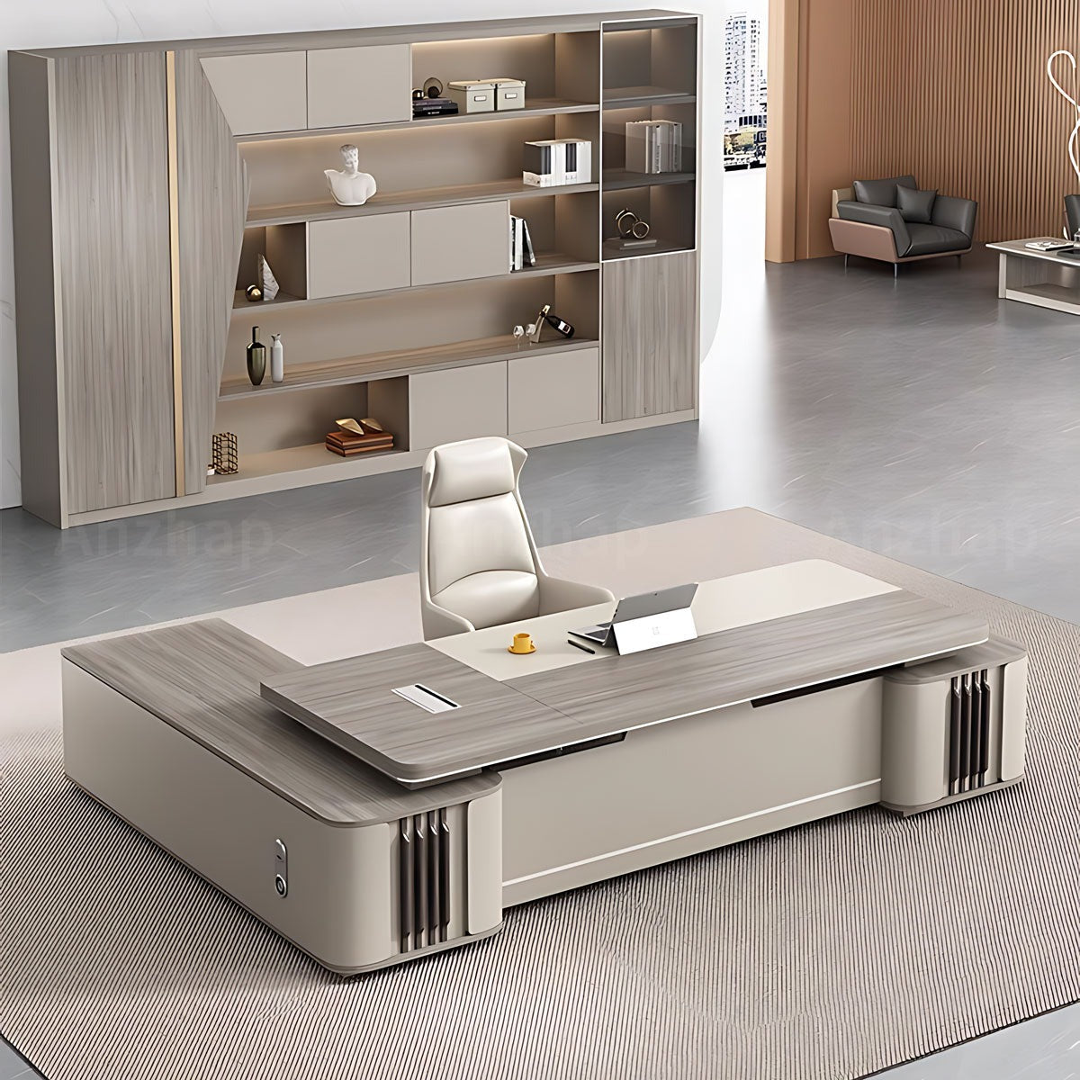 Elegant Stylish Executive Desk with Large Side Cabinet and Ventilation Holes
