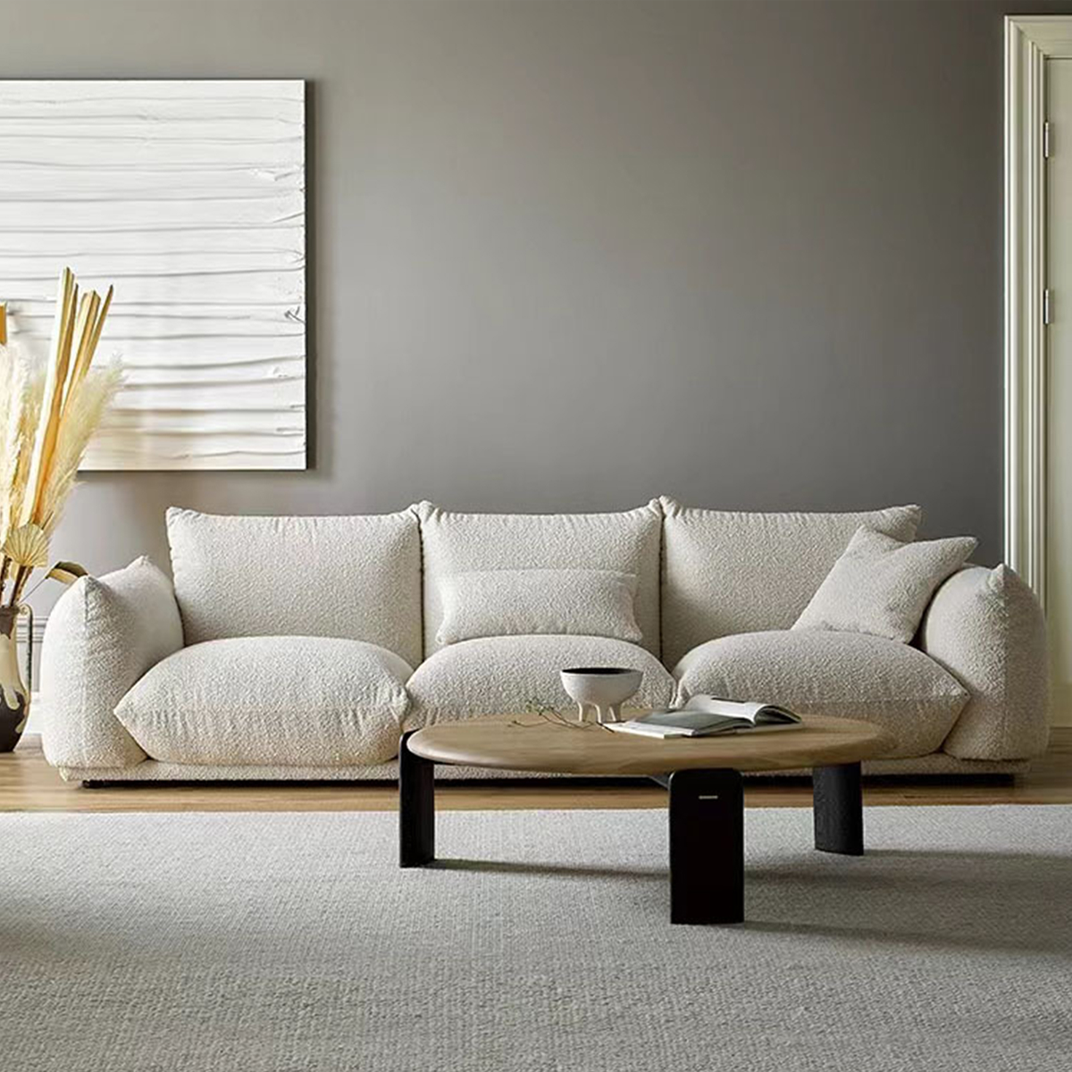 Modern Minimalist White Fabric Sofa with Backrest