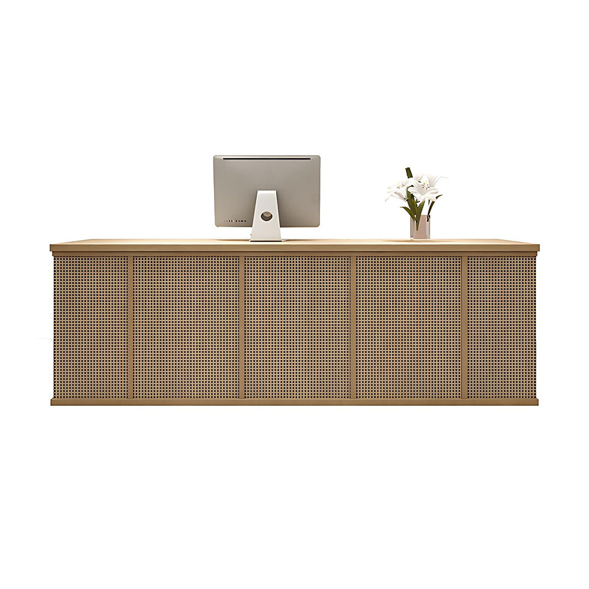 Solid Wood Reception Desk Rattan Front Lockable Storage Keyboard Tray