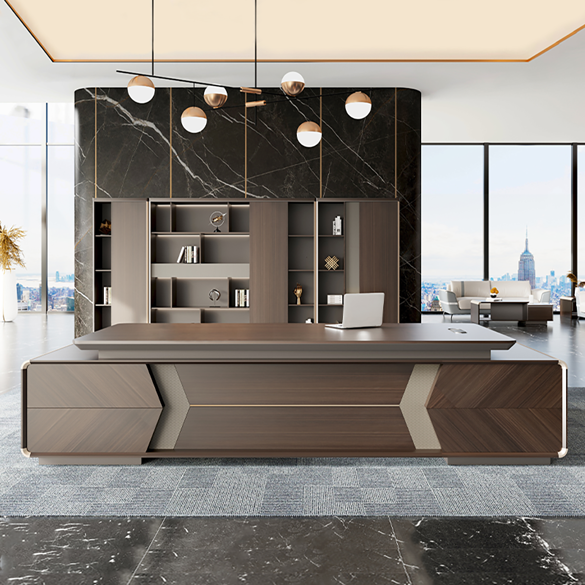 Modern L-shaped Executive Desk with Drawers & Cable Management for Home Office or Workspace