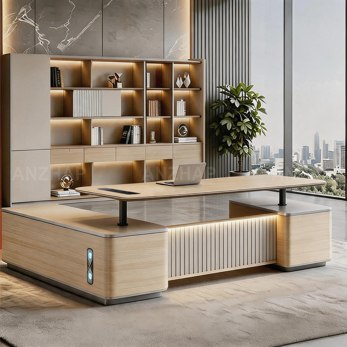 Electric Sit-Stand Executive Desk with Power, Storage & CPU Compartment