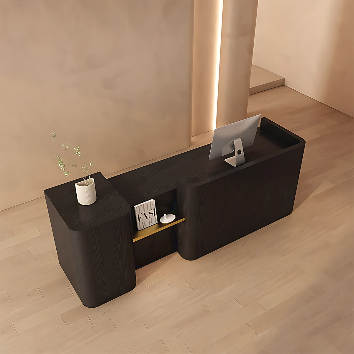 Elegant High-End Reception Desk with Display Shelves and Spacious Storage Compartments