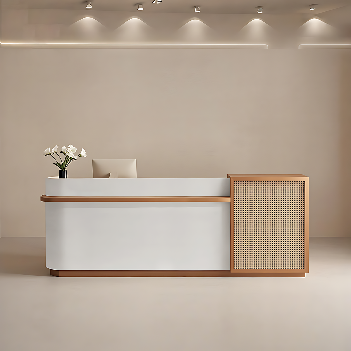 Natural Rattan Reception Desk Modern Office Furniture Storage Drawers