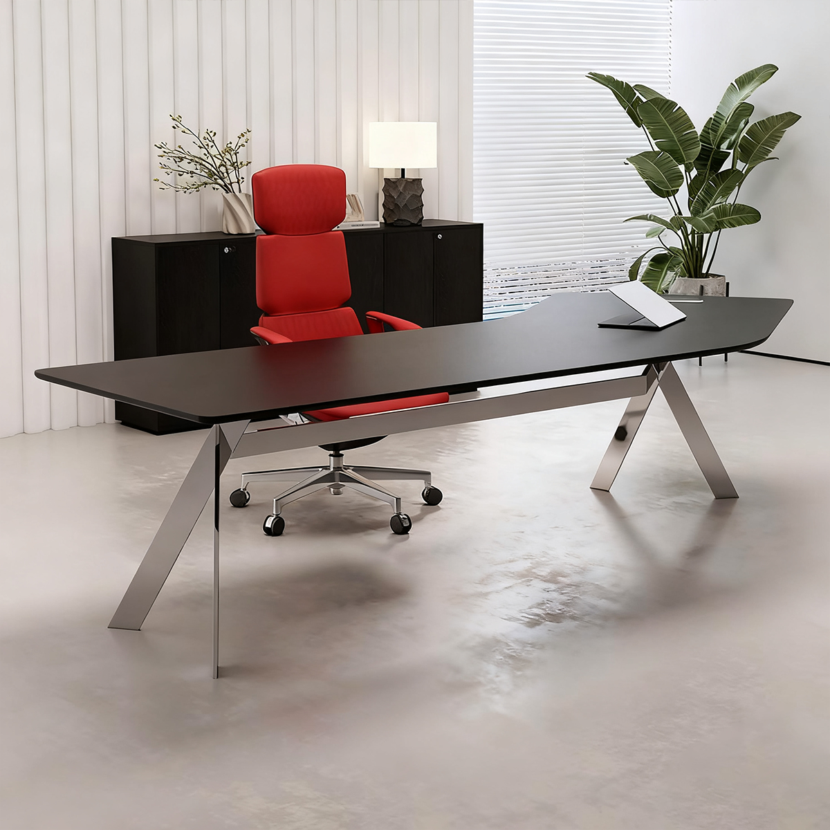 Modern Office Desk with Stainless Steel Legs and Cable Management