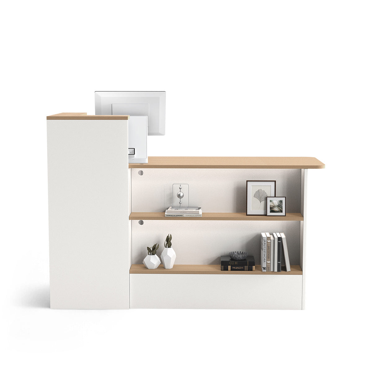 Minimalist Small Reception Counter with Front Display Shelf for Office & Retail（Stock Items）