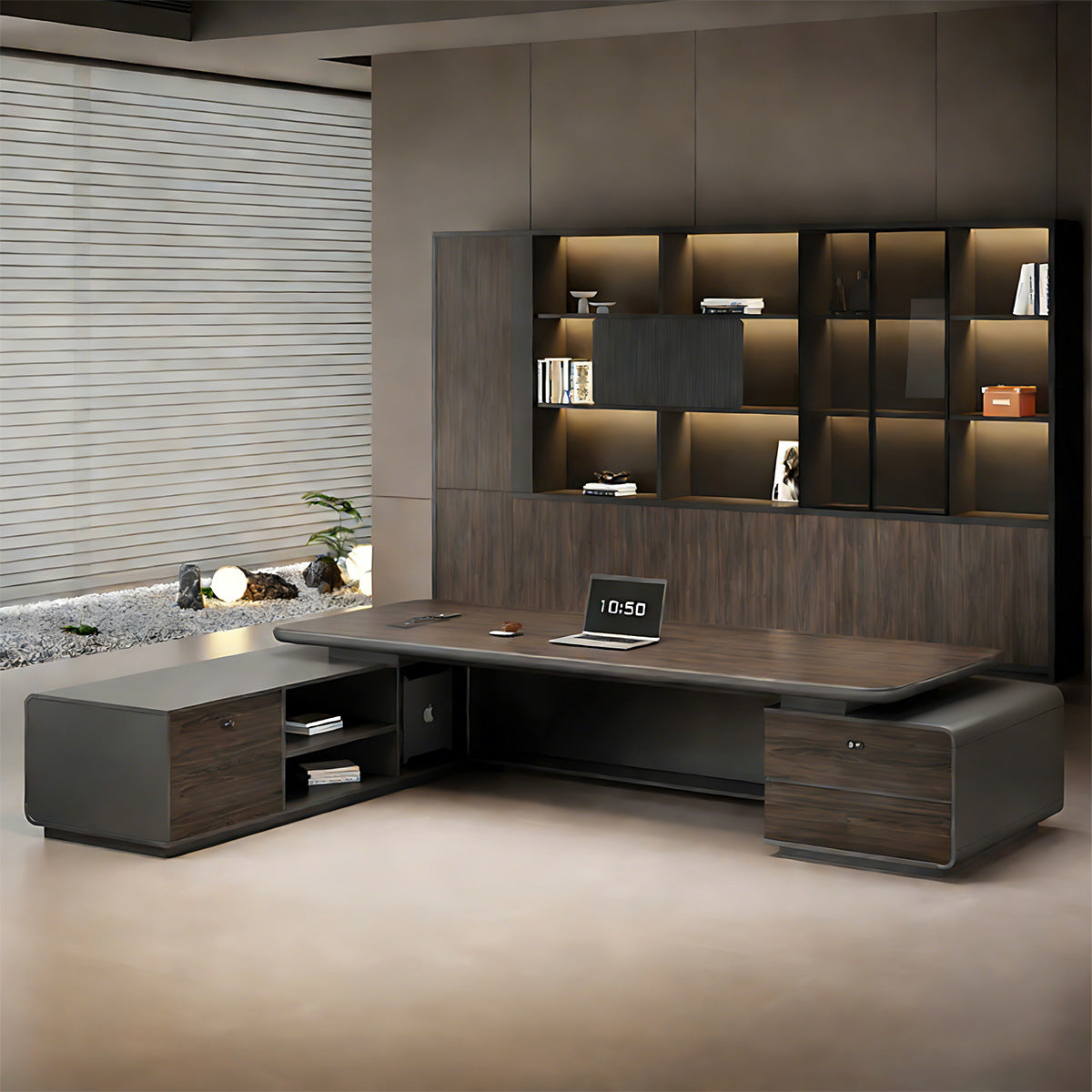 Premium Executive Desk with LED Lighting and Storage for Workspaces