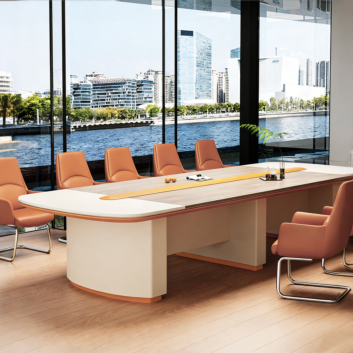 Stable Minimalist Conference Table with Wide Desktop and Lacquer Finish Legs