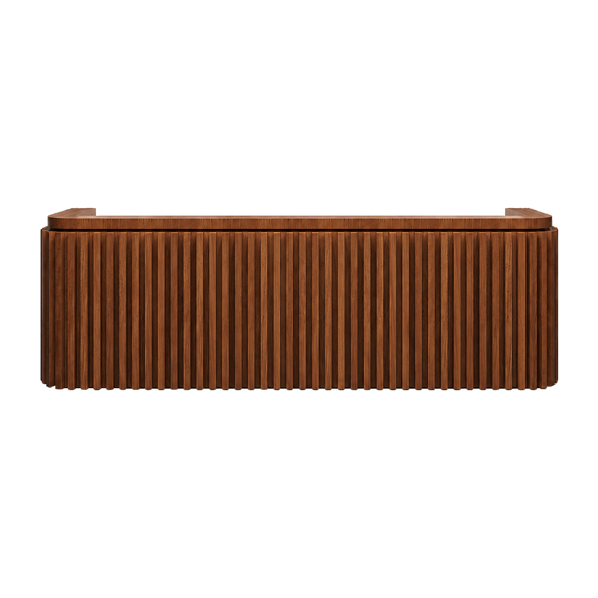 Modern Minimalist Reception Desk 31–142 in Wide with Lockable Drawers, Privacy Panel, Transaction Counter & Wood Slat Design