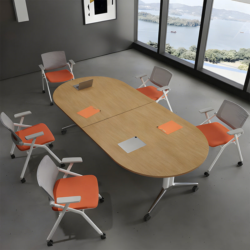 Folding Conference Table with Oval Top and Aluminum Legs for Offices