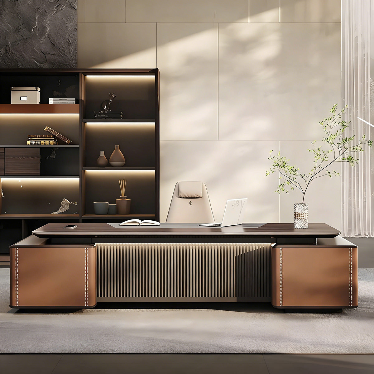 Luxury Executive Desk with Secure Storage Cabinet