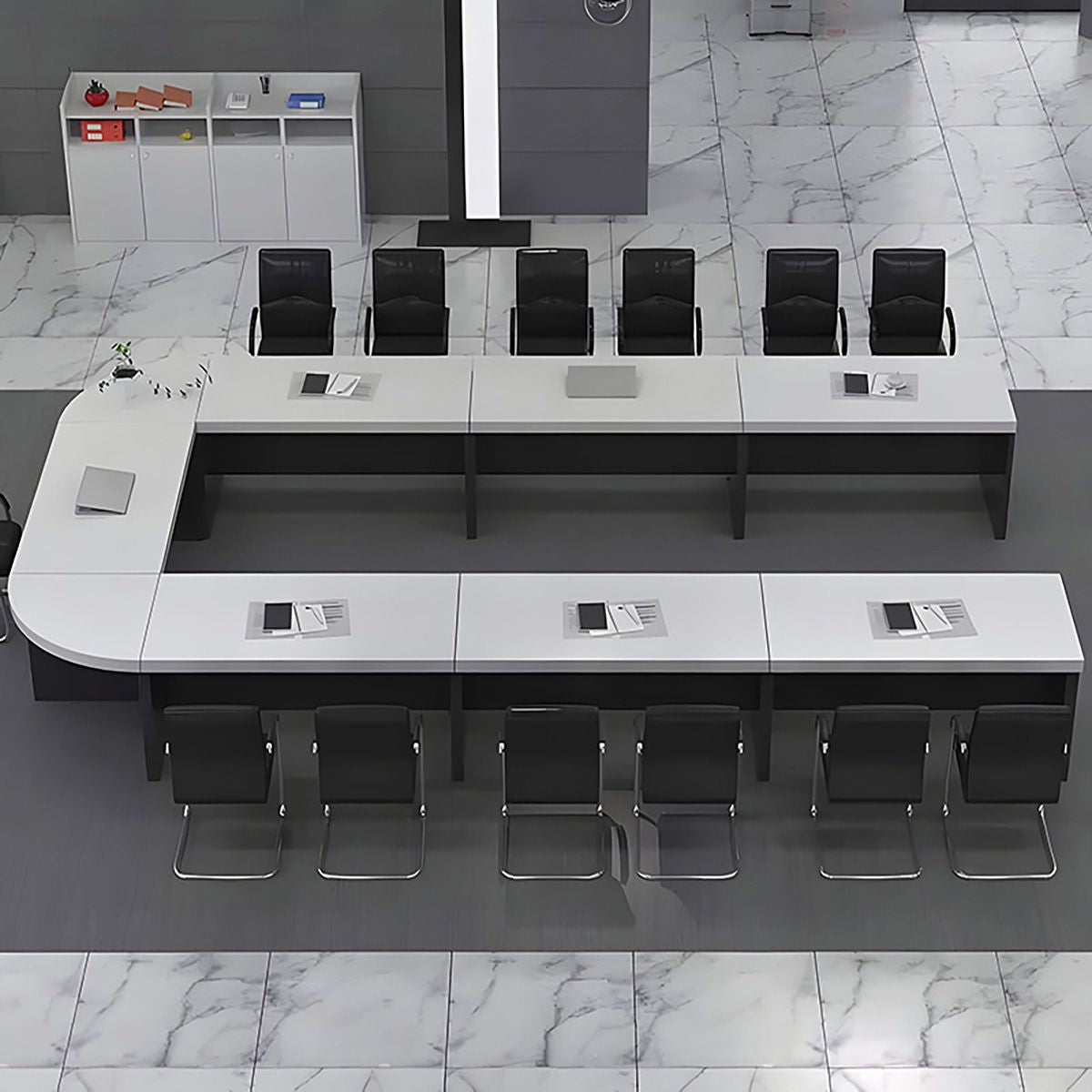 U-Shaped Conference Table 94–299 in Wide (8–25 ft) for 6–24 People with Built-In Power Outlets