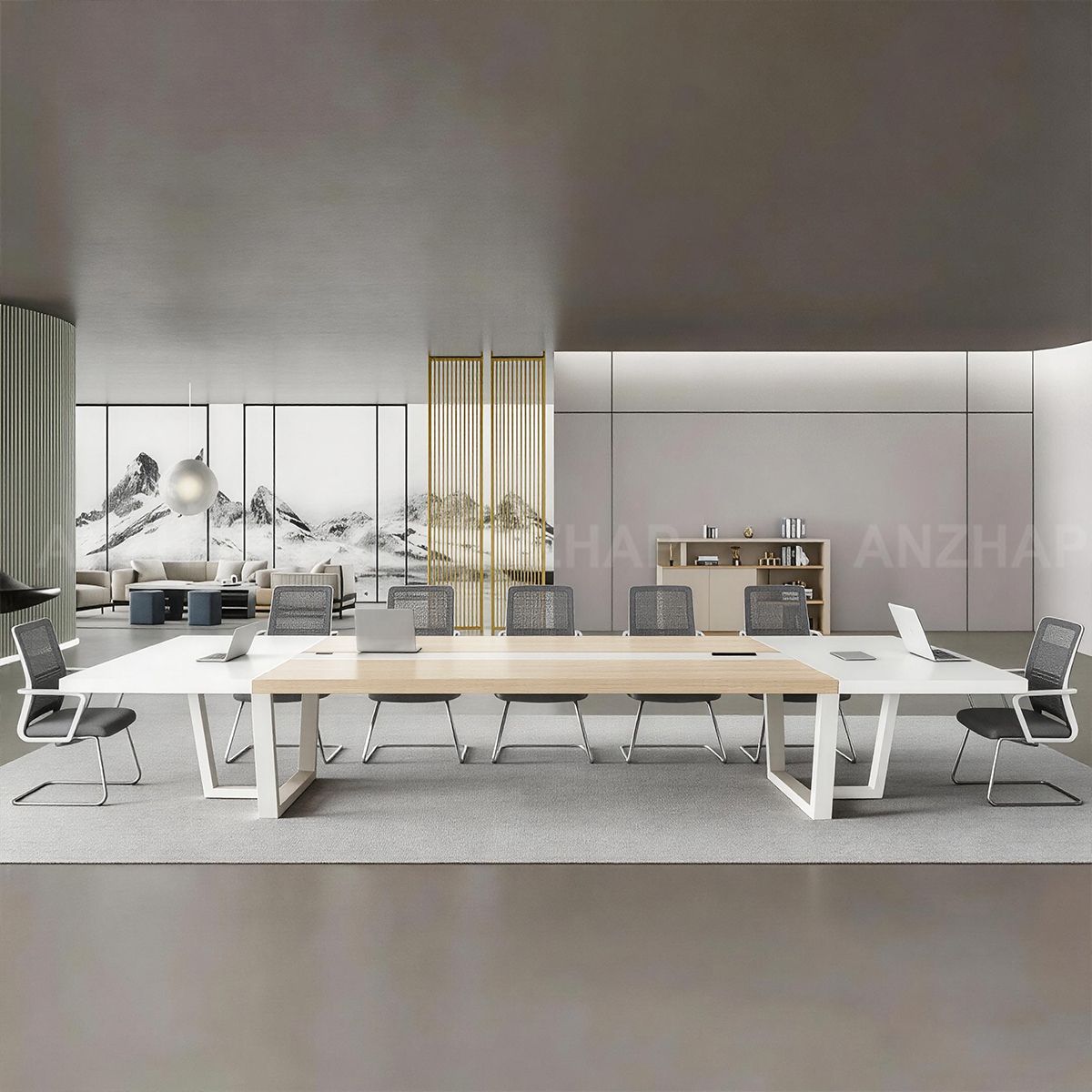 Modern Two-Tone Conference Table with Thick Top and Hidden Cable