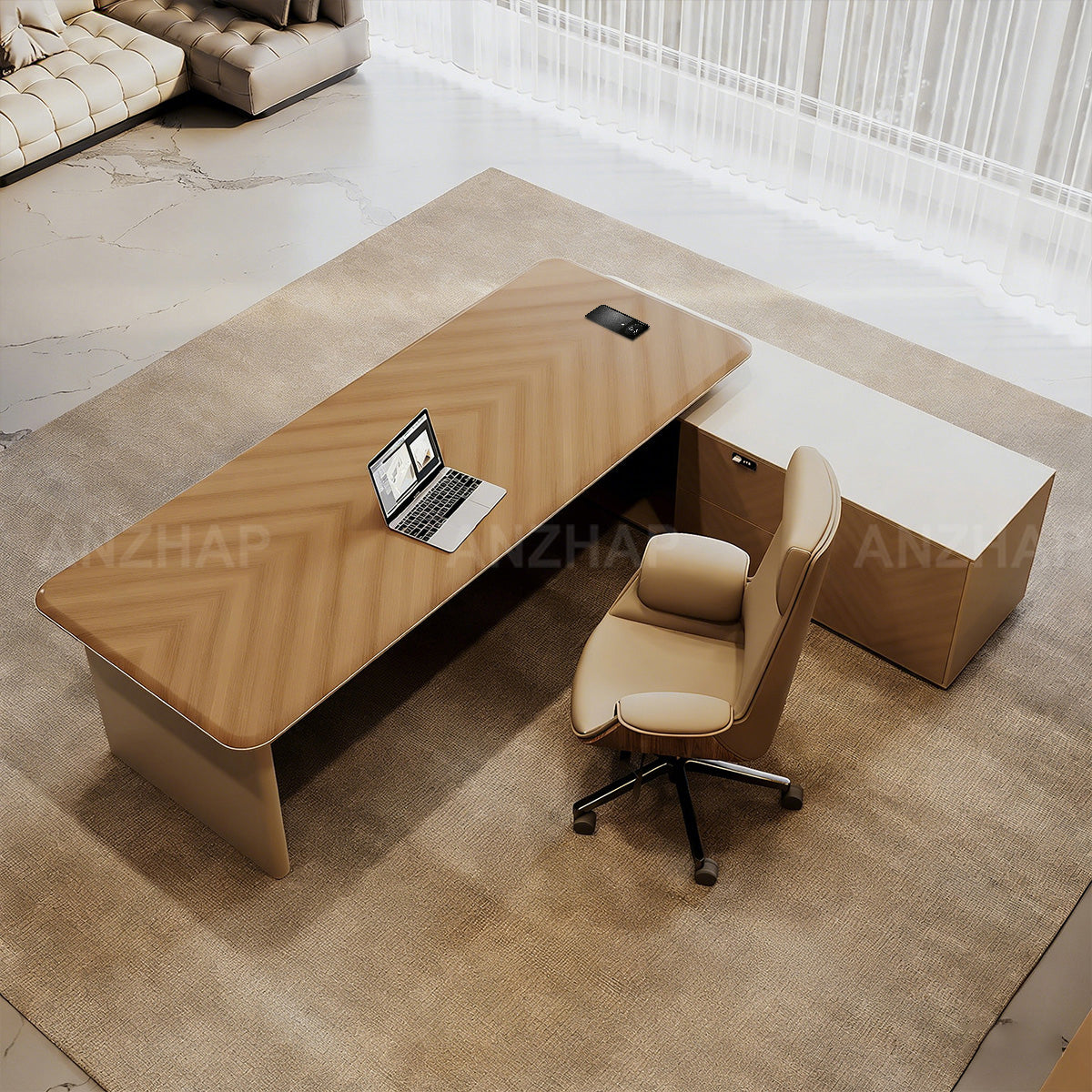Executive Desk 63–126 in Wide with Cable Management, File Drawers, Privacy Panel & Steel Frame