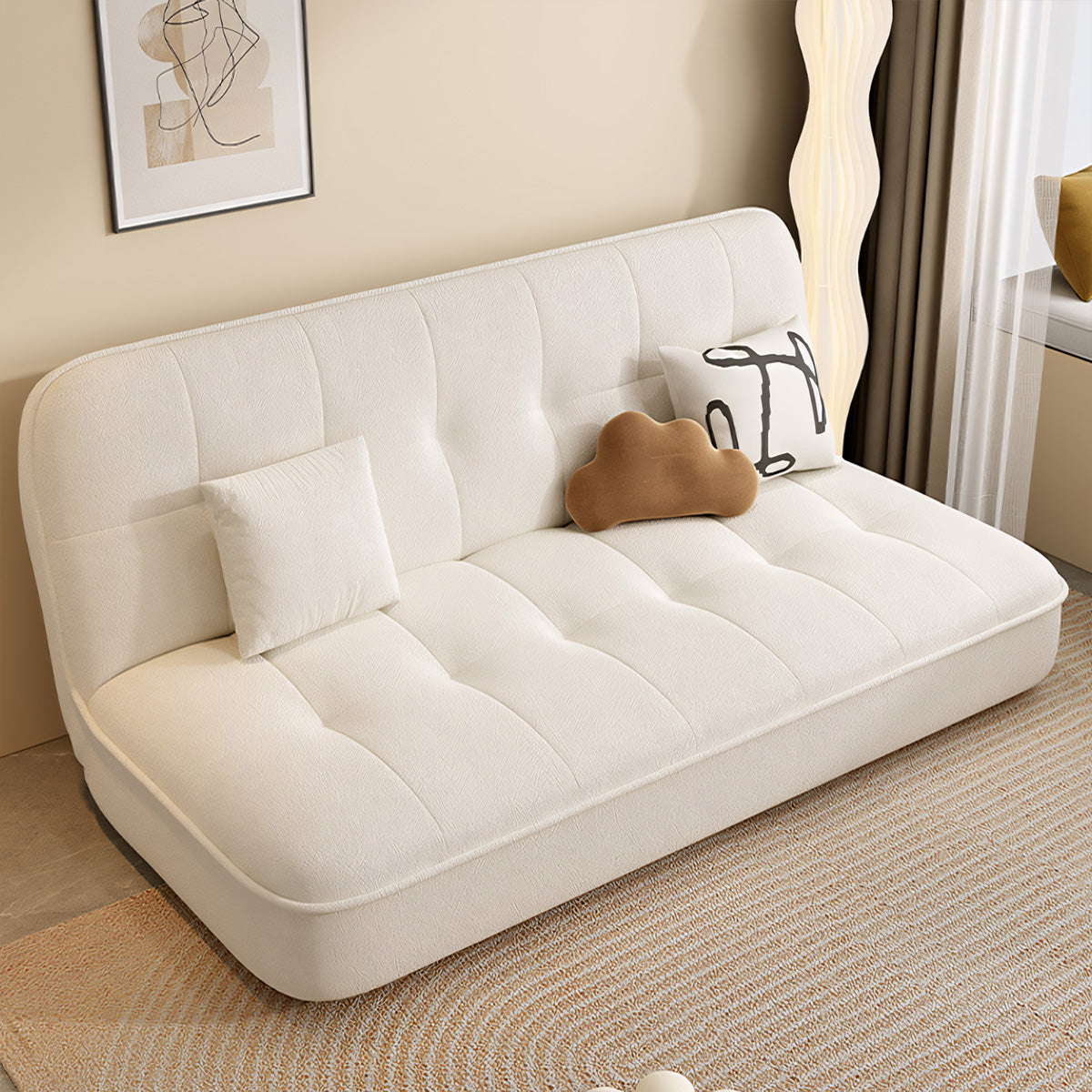 Living Room Cream Style Multifunctional Foldable Small Sofa Bed