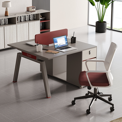 Stylish Minimalist Office Desk with Red Privacy Screen Design