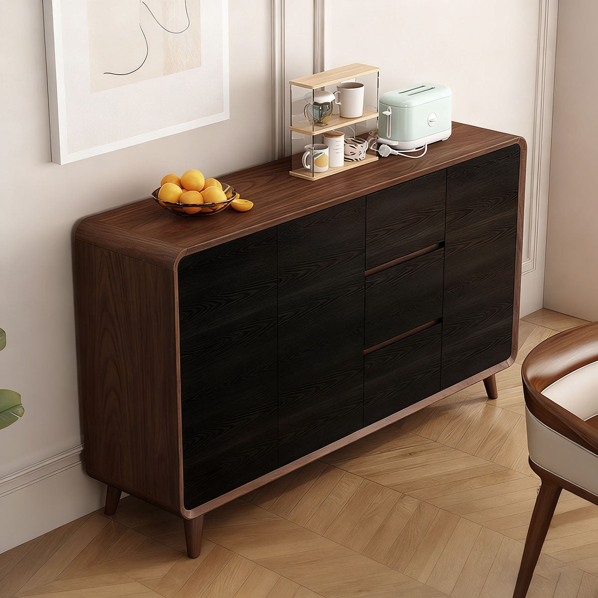 Sleek Solid Wood Sideboard with Adjustable Shelves and Hidden Handles
