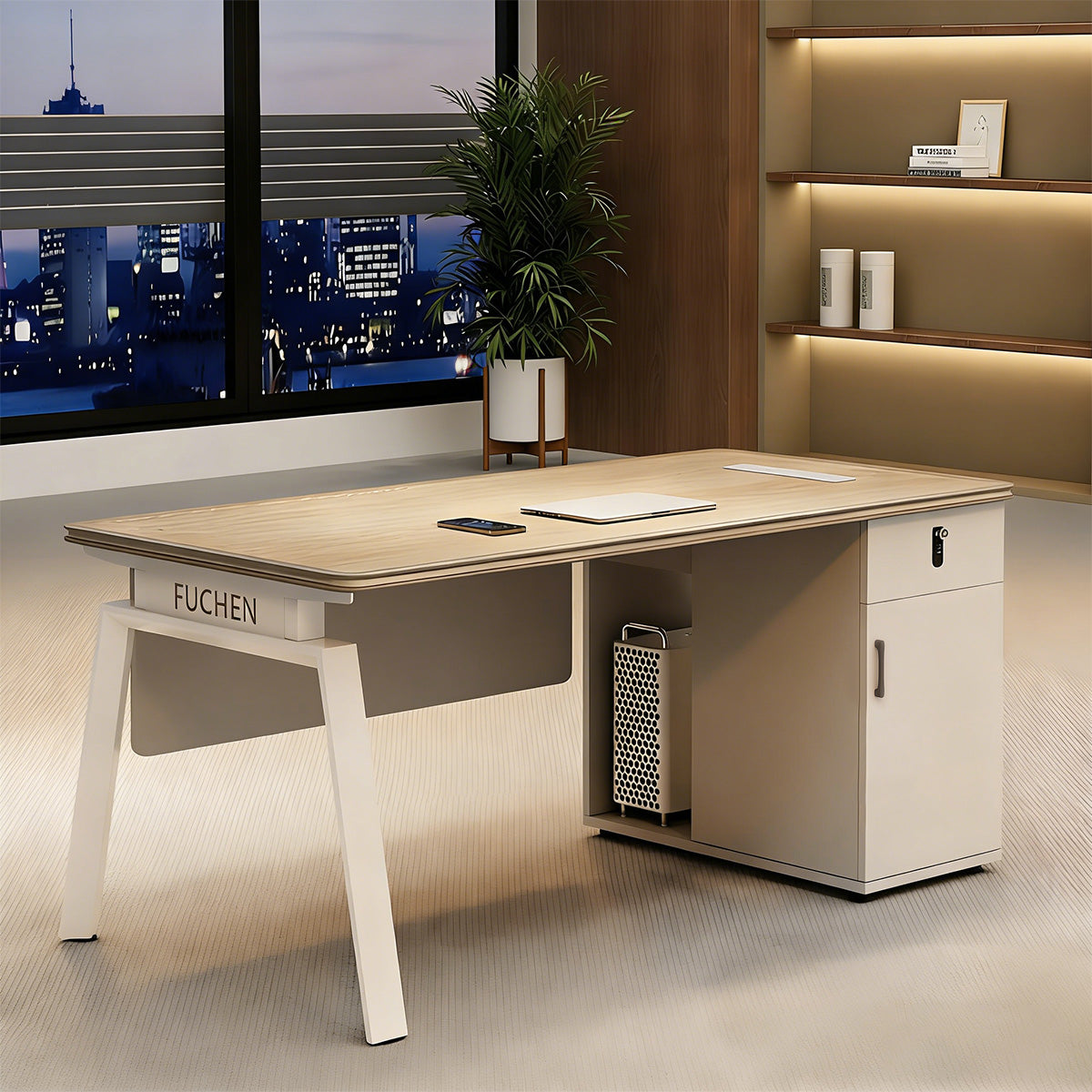 Minimalist Office Desk with Steel Legs and Privacy Panel
