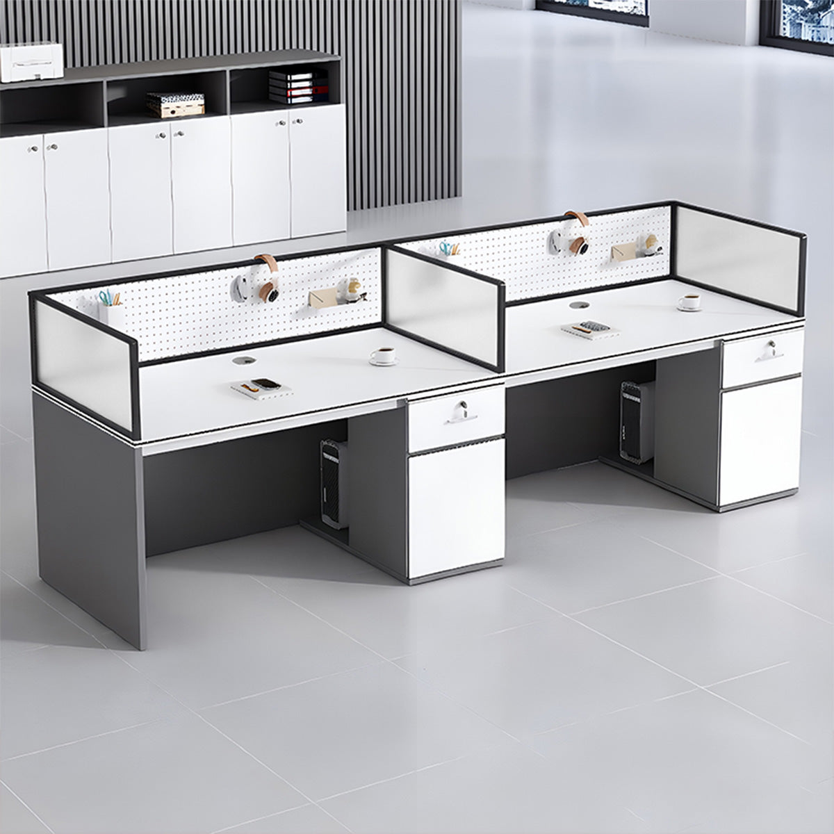 Modern Minimalist Office Desk with Functional Privacy Panels, Ample Storage Space