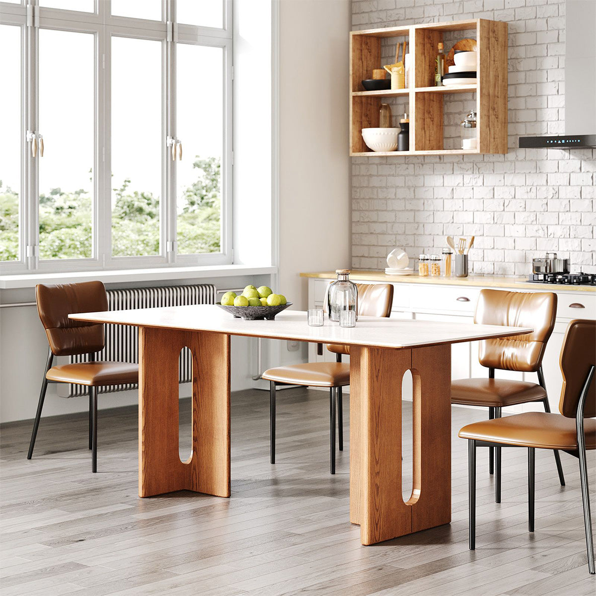 Modern Sintered Stone Dining Table with Thick Double-layer Top & Solid Oak Frame for 4–6 People（Stock Items）