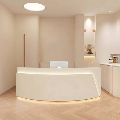 Reception Desk, main product view, Modern Curved Reception Desk With LED Lighting - Minimalist White Salon & Office Front Counter（Stock Items） finish,...