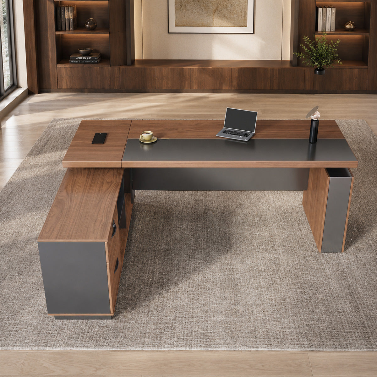 Height-Adjustable Executive Desk with Dual Motors, Power Hub, and Locking Storage（Stock Items）