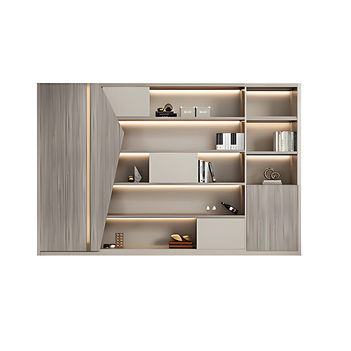 Storage Cabinet, Light Gray Oak & Warm Beige, Light Gray Oak & Warm Beige finish, L79" x W16" x H79", for office storage space, office storage furniture