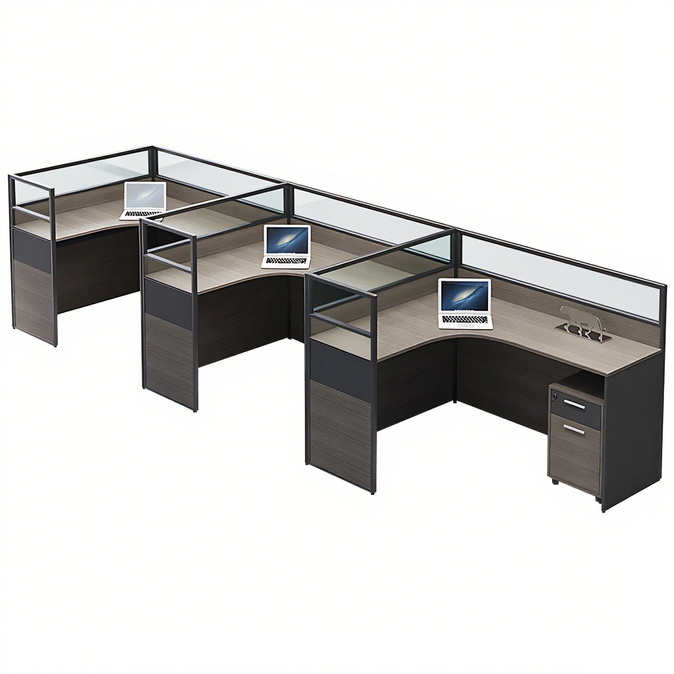 Minimalist Office Desk with Screen Partition, Four Seater