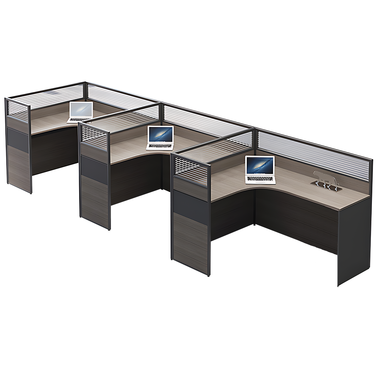 Minimalist Office Desk with Screen Partition, Four Seater