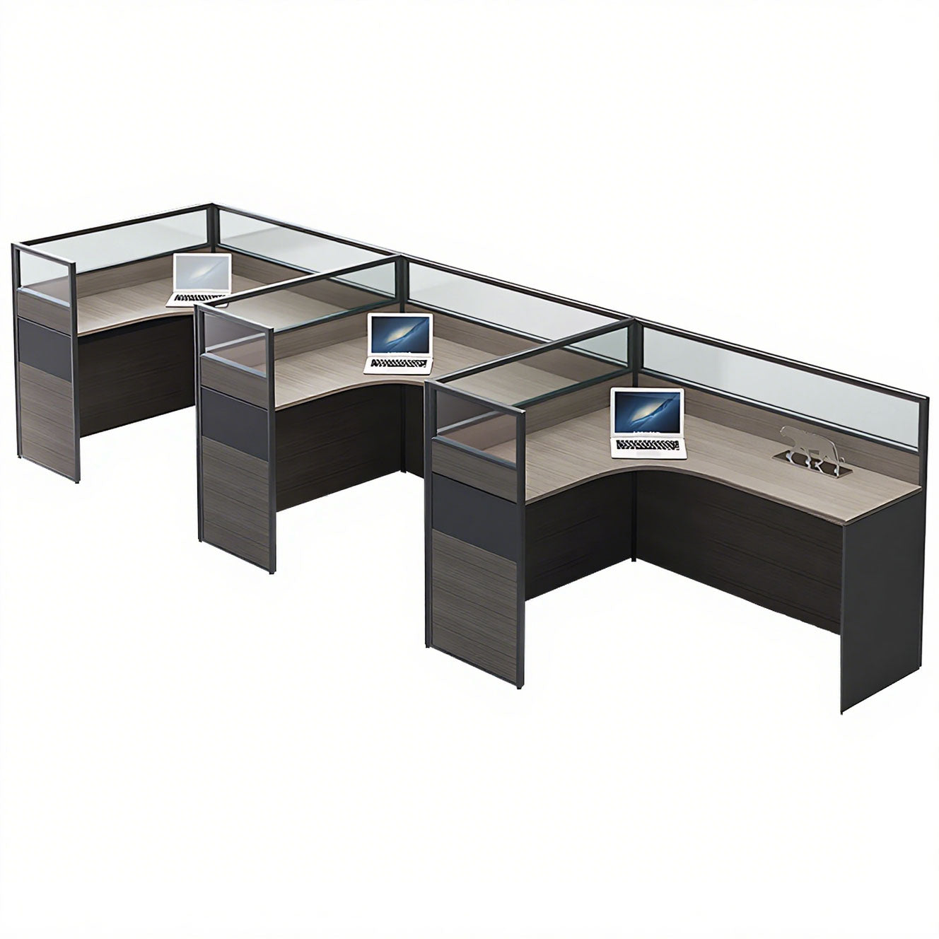 Minimalist Office Desk with Screen Partition, Four Seater