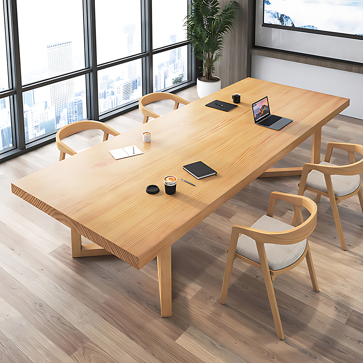 Simple Rectangular Solid Wood Conference Table Workbench