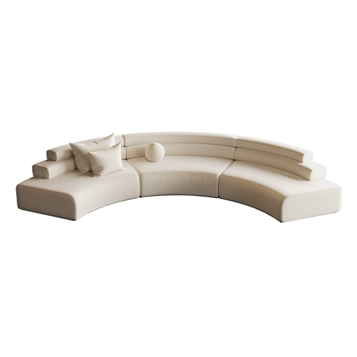 Elegant Minimalist Beige Curved Sofa Featuring Modular Configuration and Plush Backrest