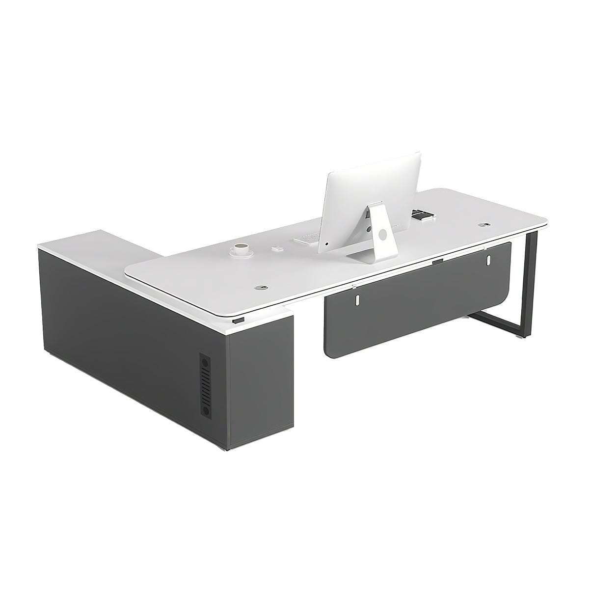 Minimalist Spacious Employee Desk with Sturdy Large Side Cabinet and Robust Legs