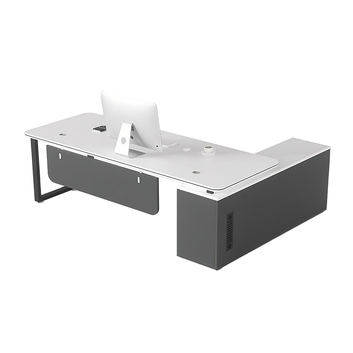 Minimalist Spacious Employee Desk with Sturdy Large Side Cabinet and Robust Legs