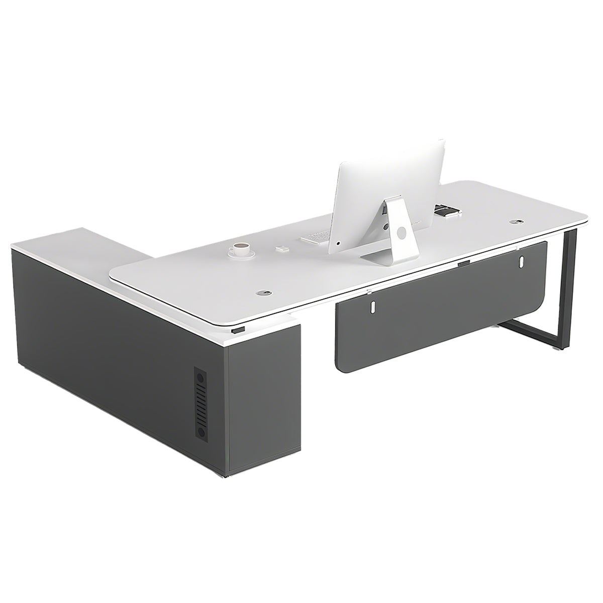 Minimalist Spacious Employee Desk with Sturdy Large Side Cabinet and Robust Legs