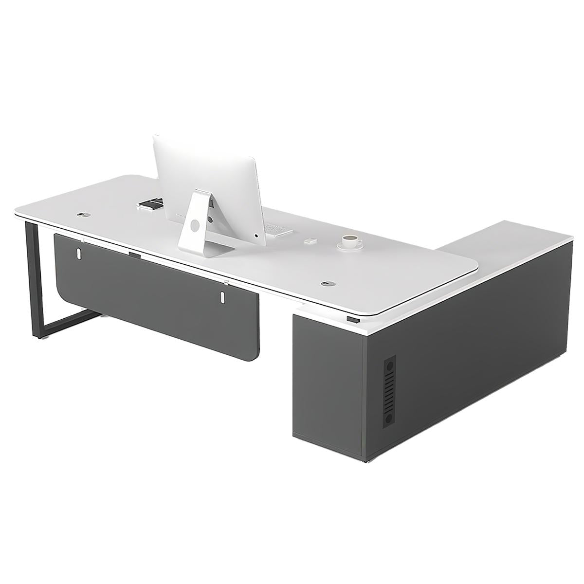 Minimalist Spacious Employee Desk with Sturdy Large Side Cabinet and Robust Legs