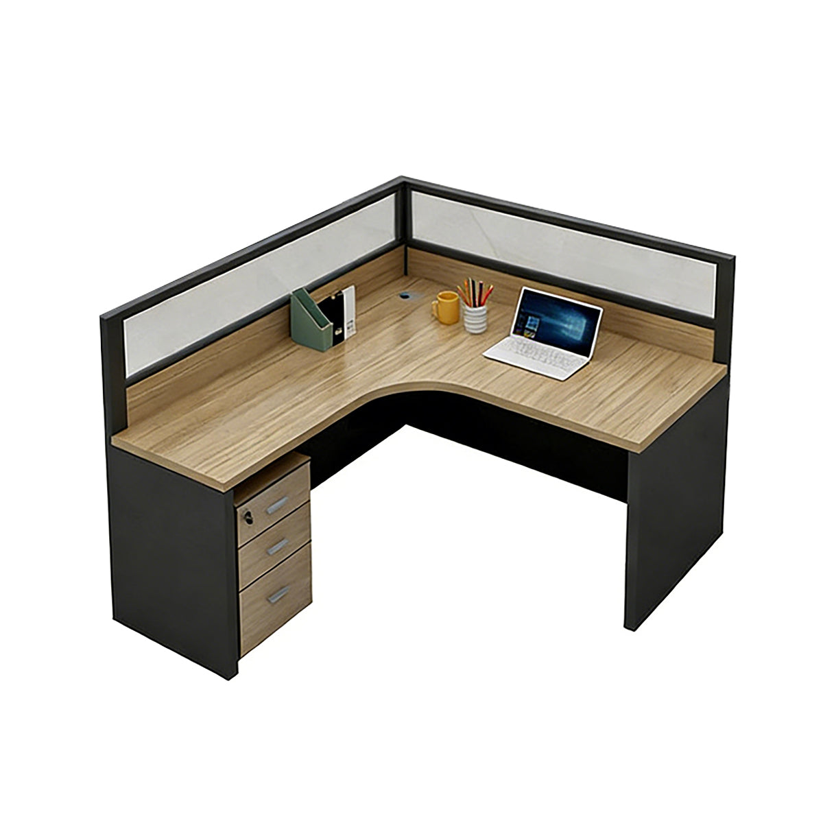 Modern Minimalist Office Desk – Two-Tone Office Workstation with Cable Management