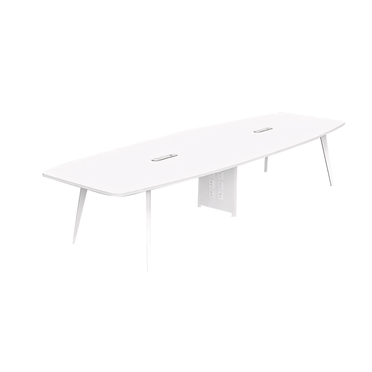 All-White Boat-Shaped Conference Table with Metal Legs