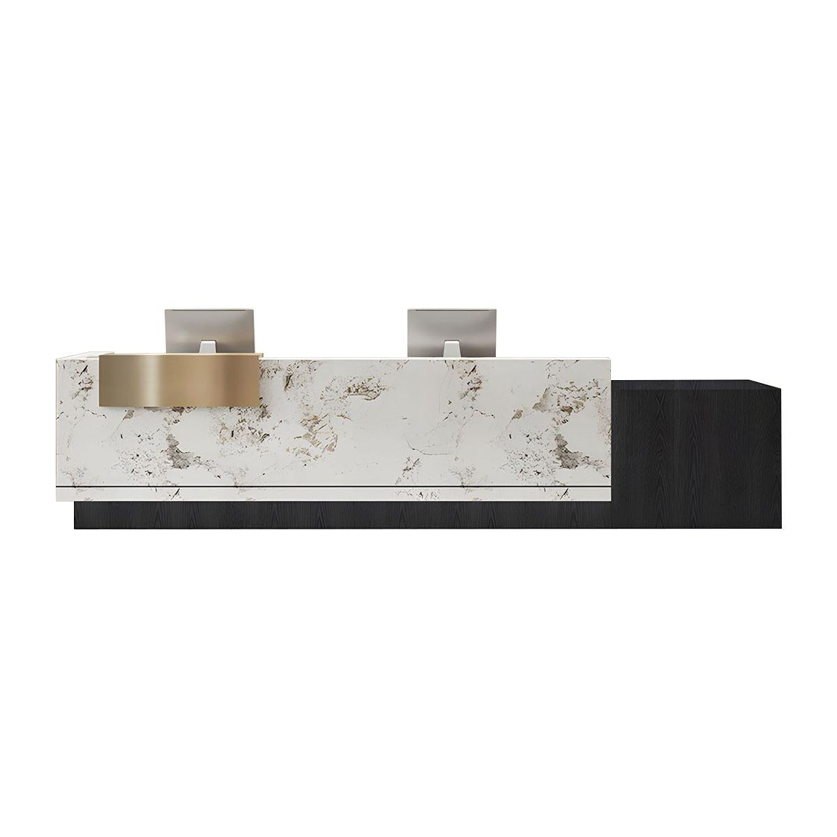 Modern Marble Reception Desk with LED Lights and Storage Cabinets